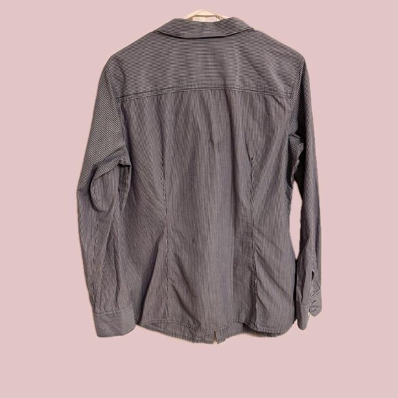 Blue Striped Ruffle Button Up Shirt - Picture 2 of 3